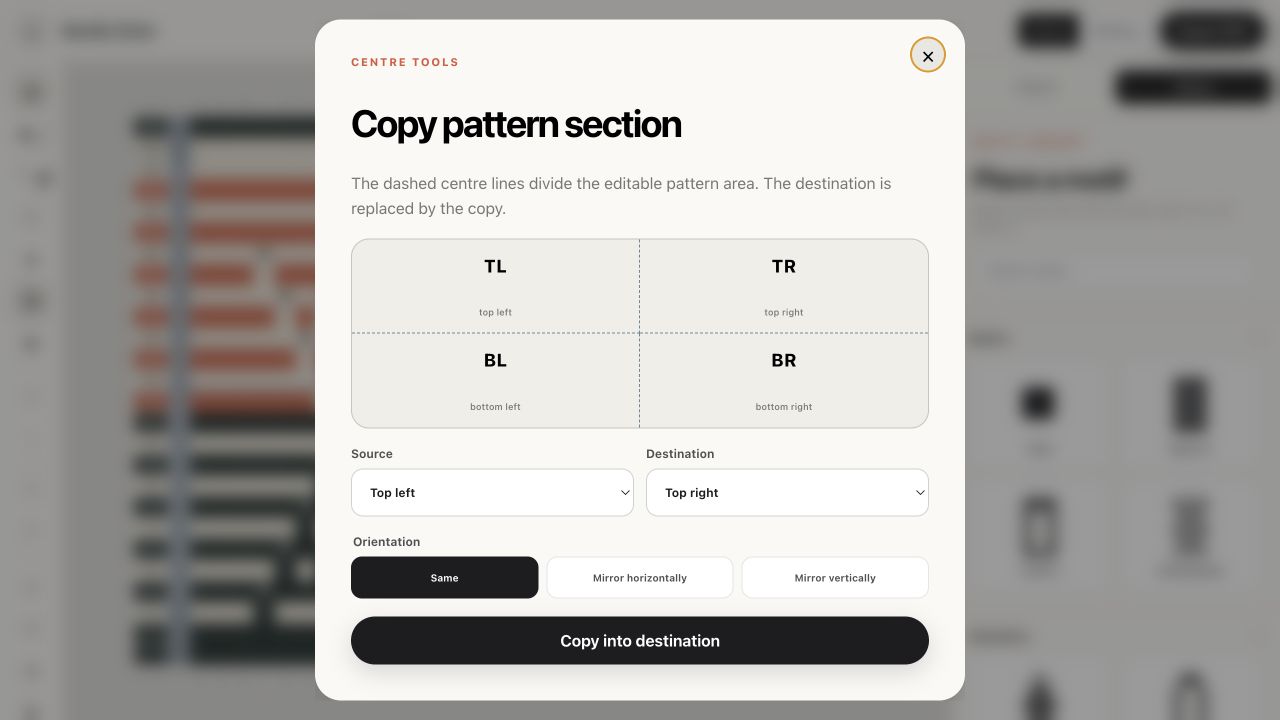 Current Design2Pattern screen: Copy & symmetry tools