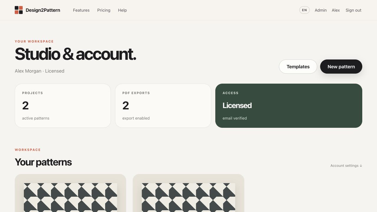 Current Design2Pattern screen: Your workspace
