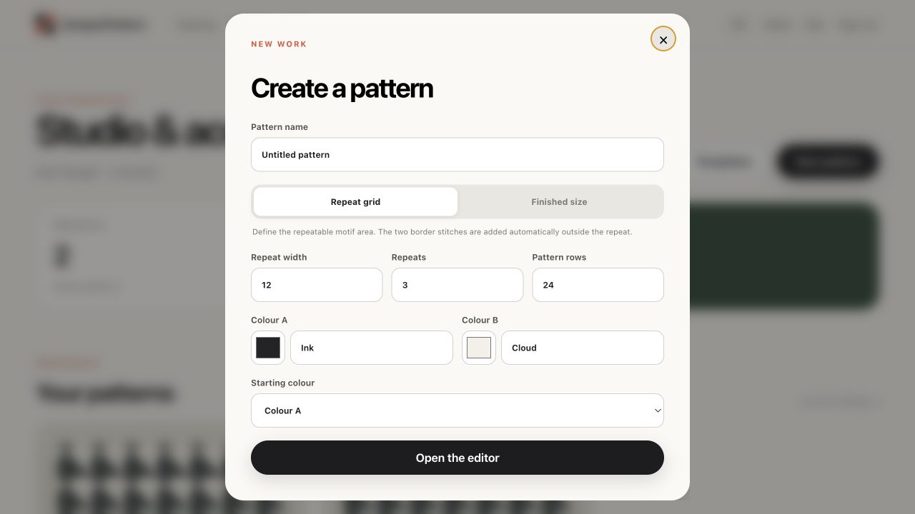 Current Design2Pattern screen: Create a pattern